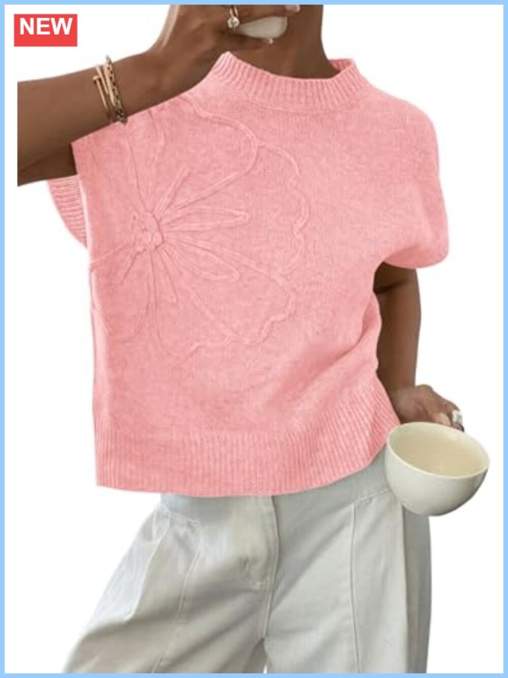 Short Cap Sleeve Knit Sweater Vest for Women - Lightweight Layering Top